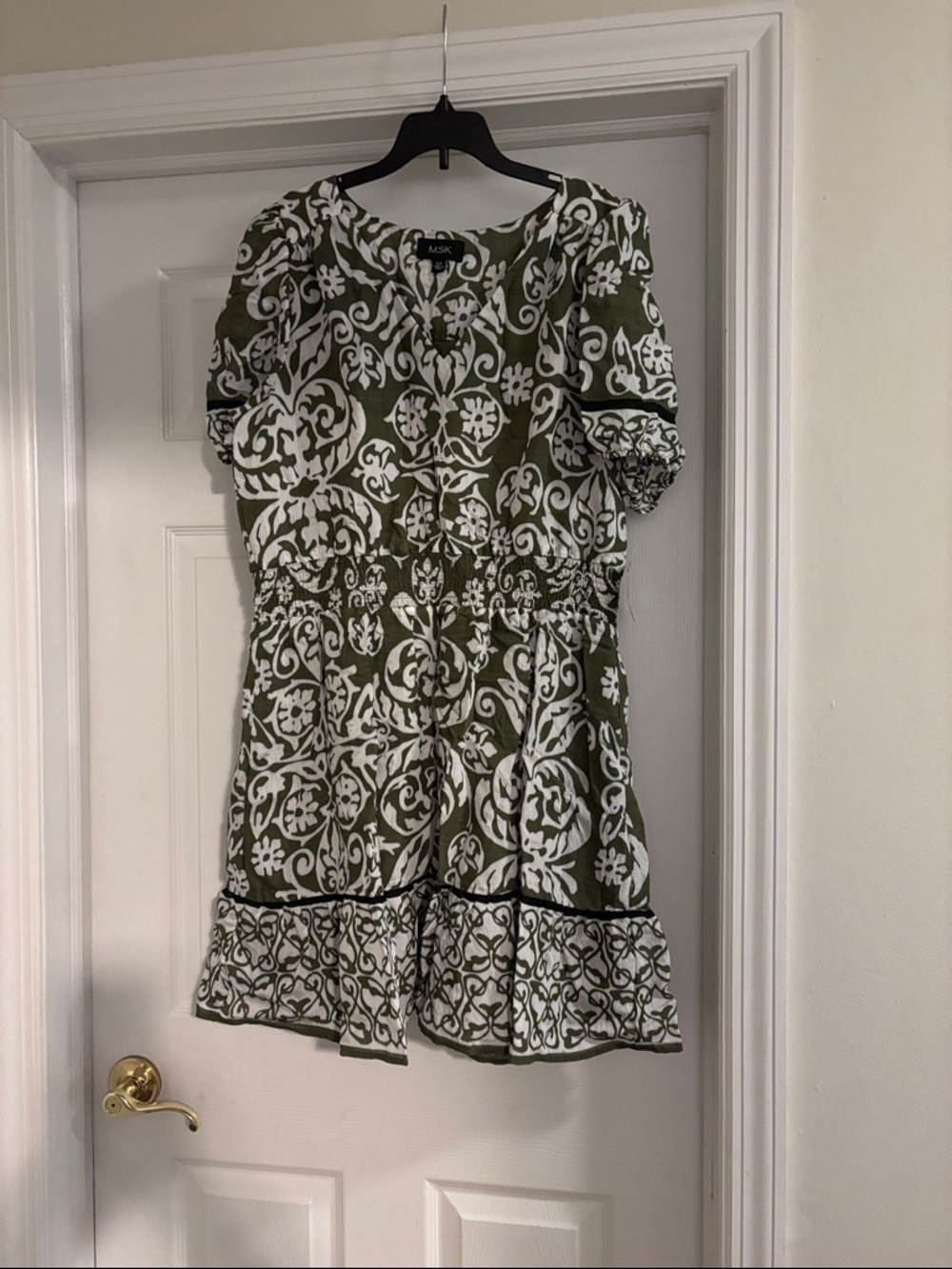 Green and White Printed MSK Petite Dress